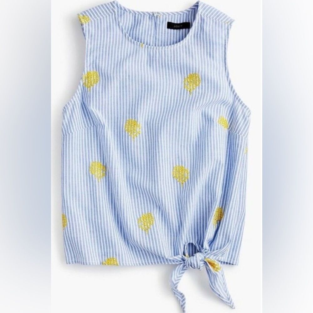 J. Crew Striped Pineapple Embroidered Striped Side-Tie Top Women's 8